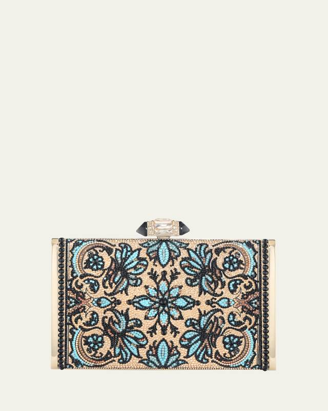 Floral Crystal Rectangle Clutch Bag